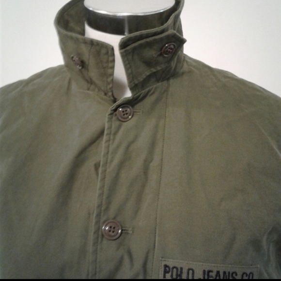 Polo Jeans Co Ralph Lauren Military poncho Style Olive Green Mens fleece lined M - Picture 5 of 9
